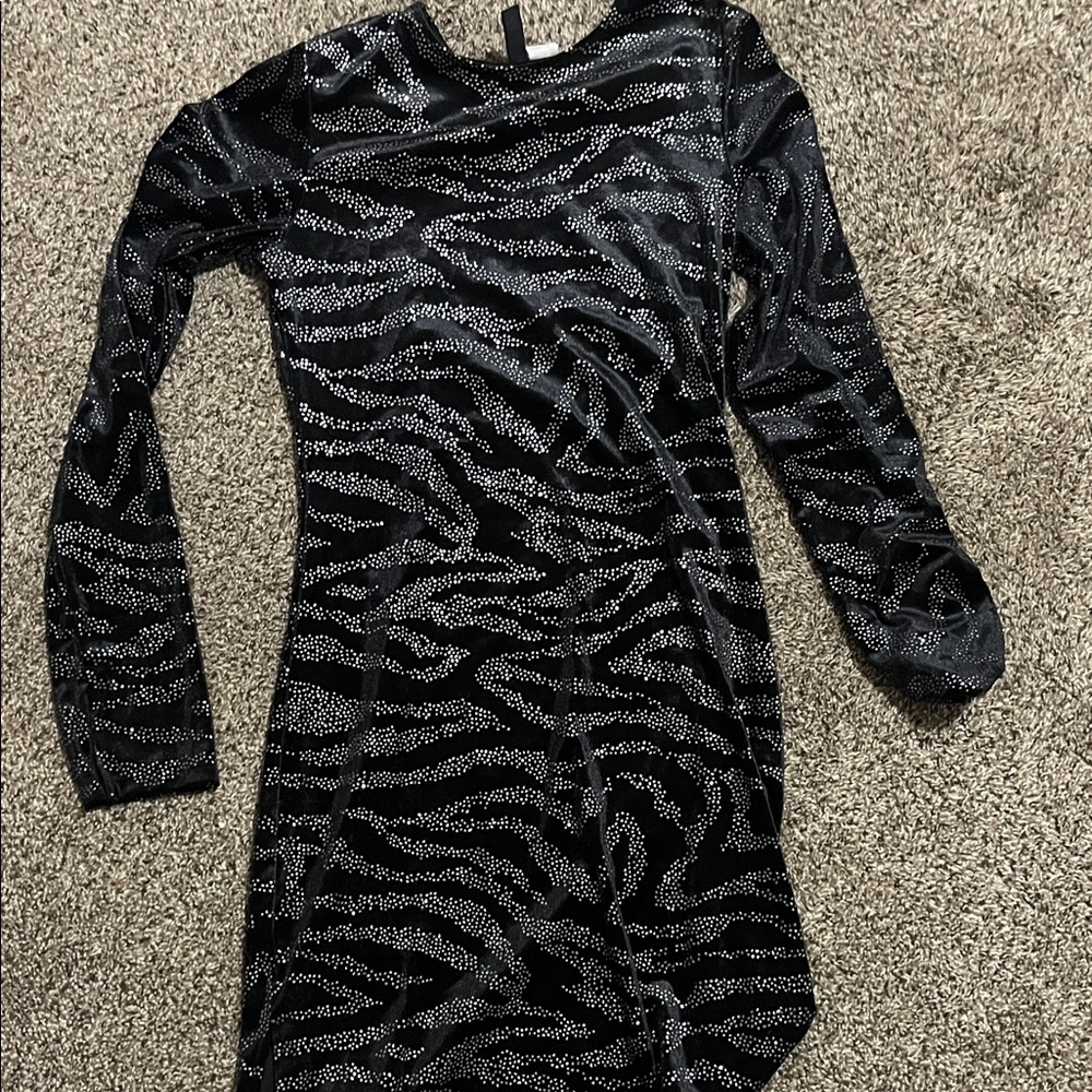 H&M Black Zebra-Print Long-Sleeve Sparkle Dress